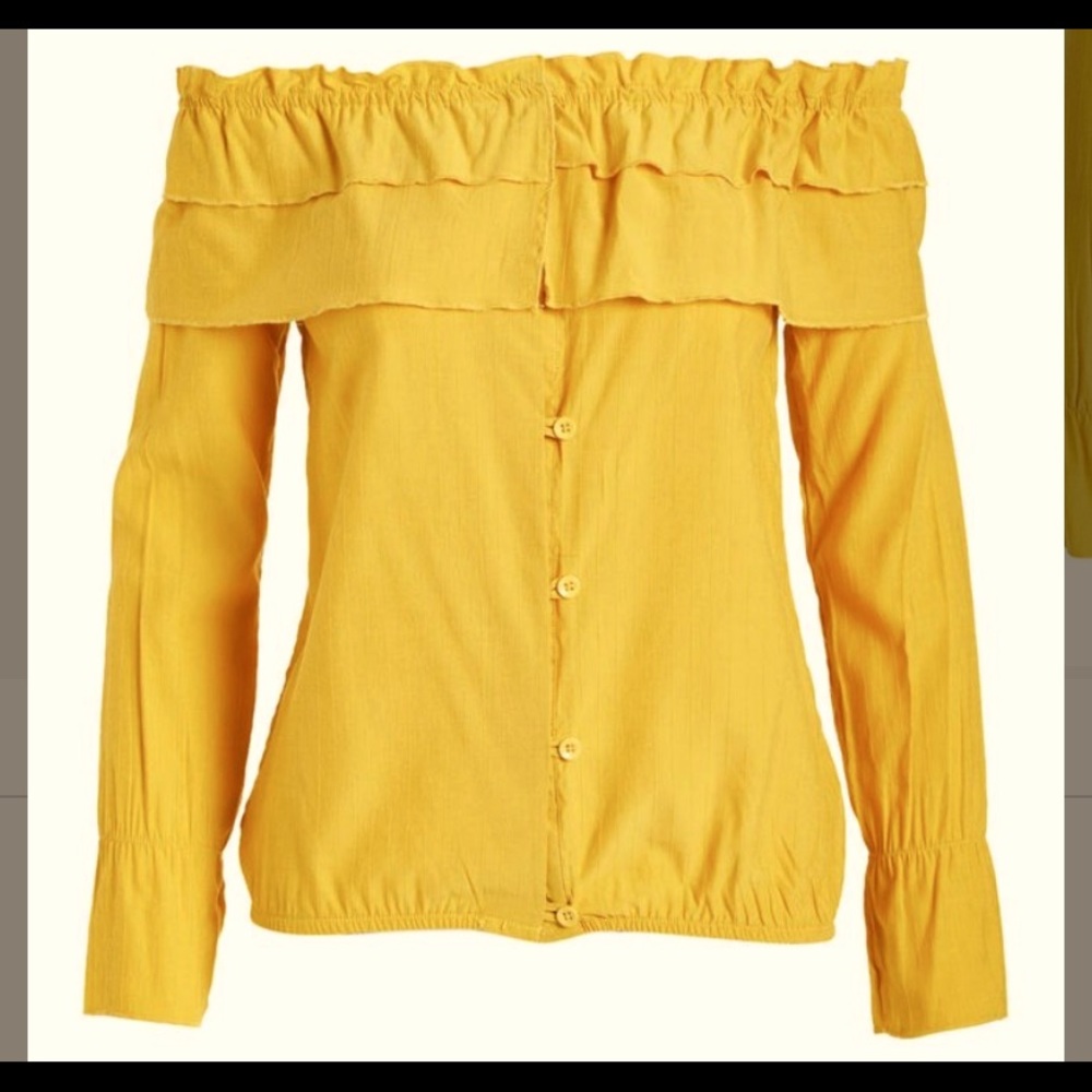 Yellow Ruffle off shoulder shirt